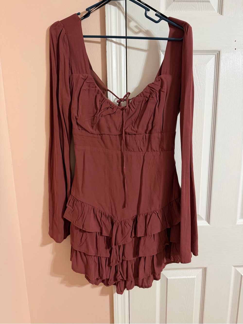 Forever 21 Ruffled Long-Sleeve Mini Dress in Rust